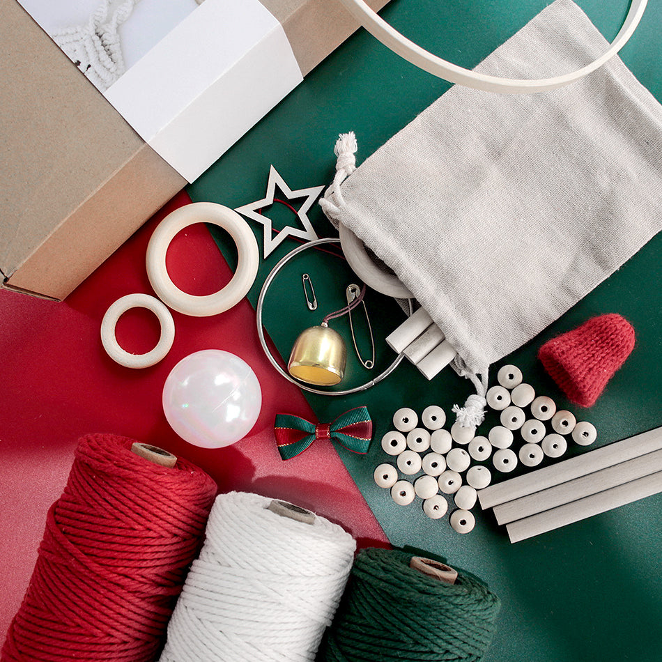 Macrame Kit Christmas Series Weaving Kit | 10 Tutorials | Keychain/Wristband/Christmas Ring | Beginner Weaving