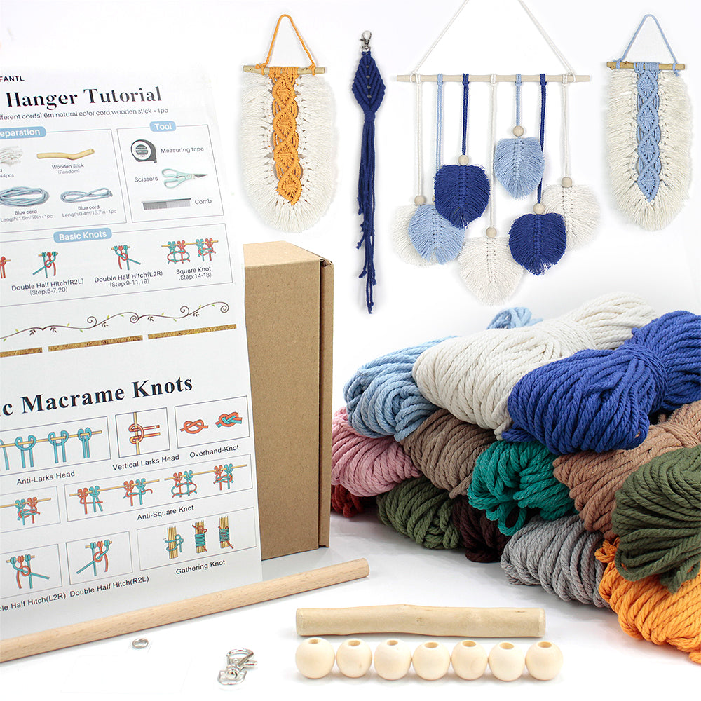 Macrame Kit 3pcs Leaf Set Weaving Kit | English Tutorials | Tapestry/Keychain | Bohemian Style | Beginner Weaving