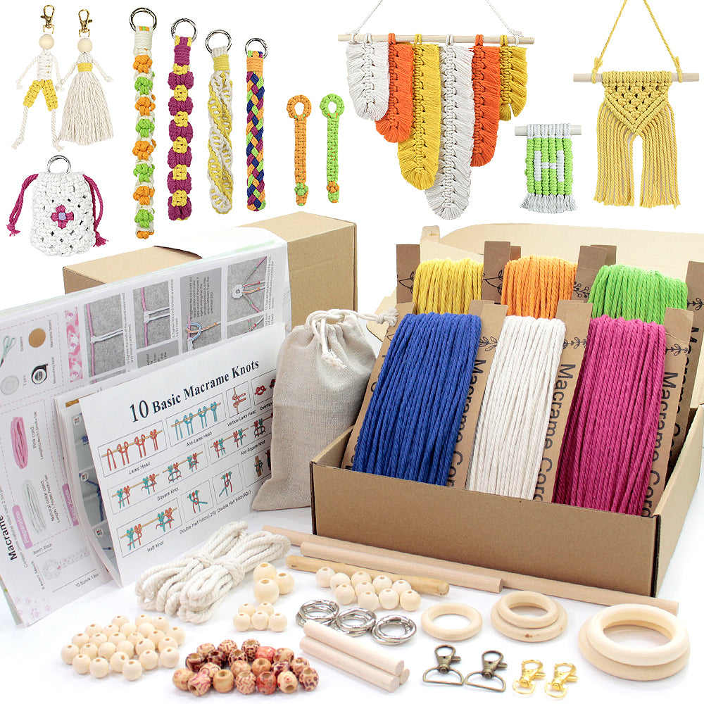 Mixed Weaving Kit Macrame Kit | Keychain/Decor Items | Premium Gift Box | Beginner-Friendly| 11 English Tutorials | Handmade Gift