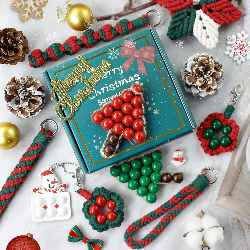 Macrame Kit Christmas Series 8-Piece Weaving Kit | Christmas Ornament/Star Pendant | Phone Wristband/Mini Pouch | Beginner Weaving | Handmade Gift