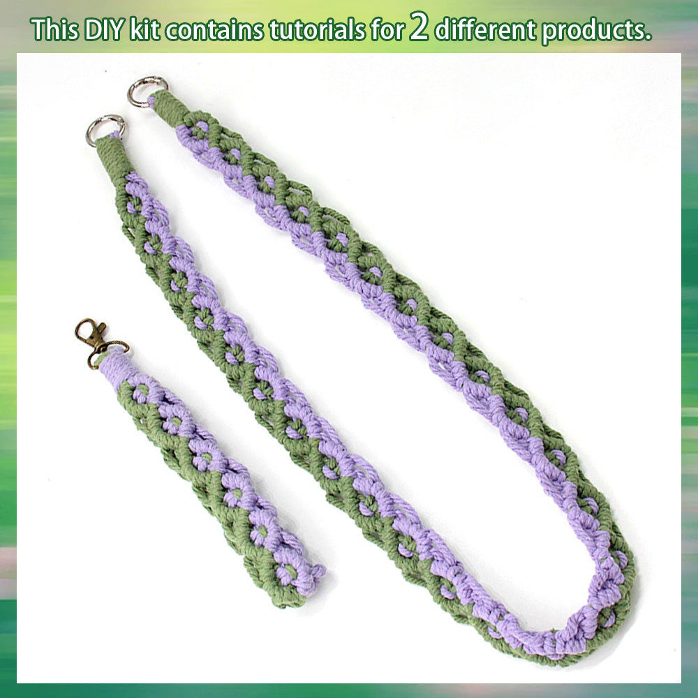 Macrame Kit Diagonal Curl Knot Keychain Combo Kit | Phone Wristband/Lanyard | Anti-Lost String | Beginner Weaving Lanyard