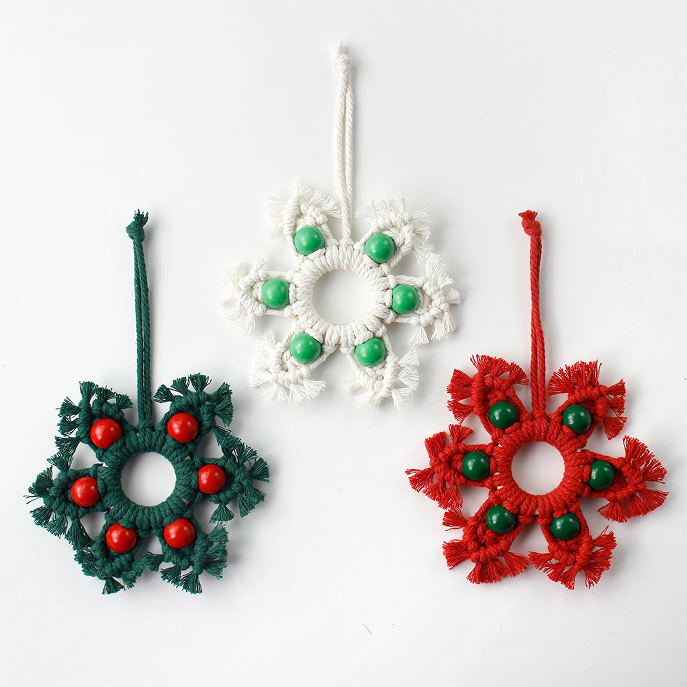 Wooden Bead Woven Snowflake Ornament Kit - Macrame Kit for Christmas Decoration, Car & Bag DIY Accessory&Holiday Decoration