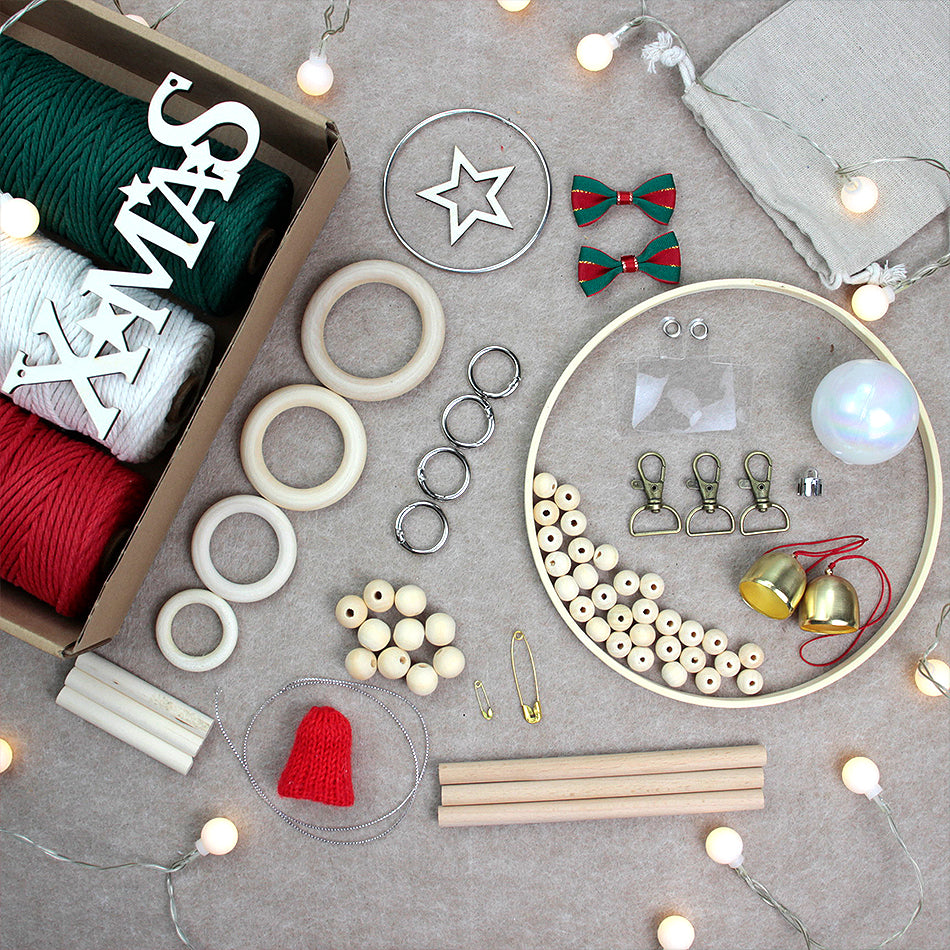 Macrame Kit Christmas Series Weaving Kit | 10 Tutorials | Keychain/Wristband/Christmas Ring | Beginner Weaving