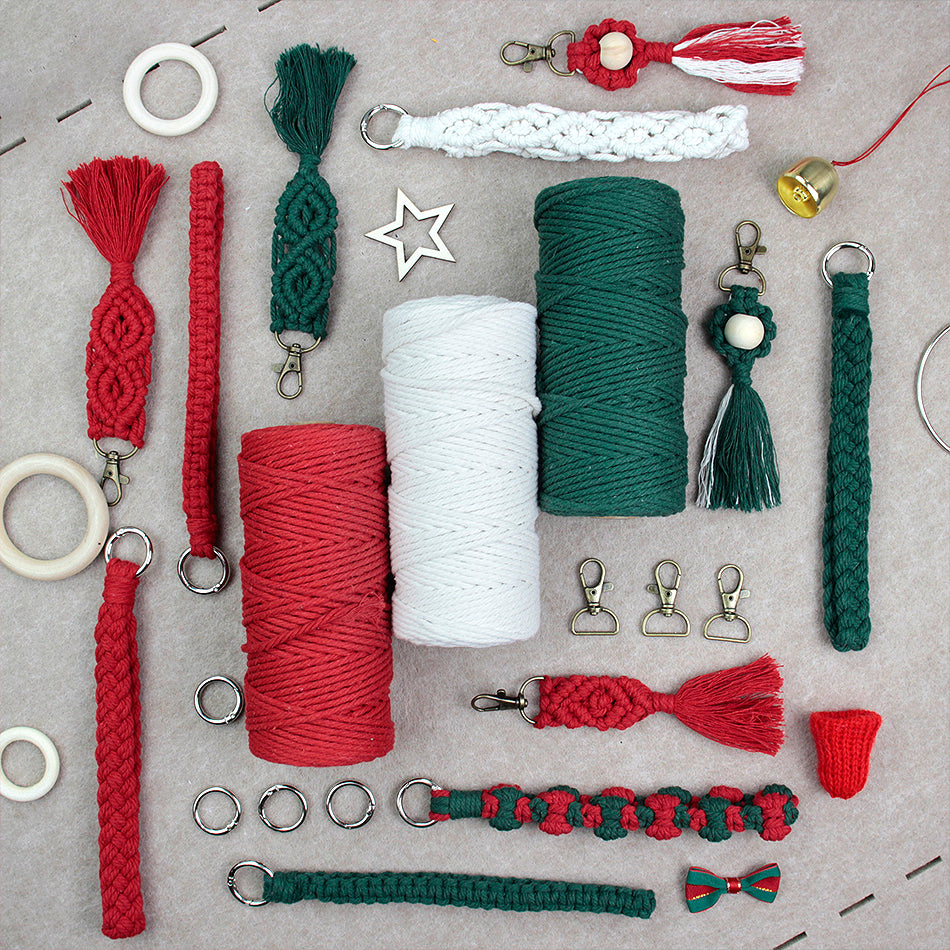 Macrame Kit Christmas Series Weaving Kit | 10 Tutorials | Keychain/Wristband/Christmas Ring | Beginner Weaving