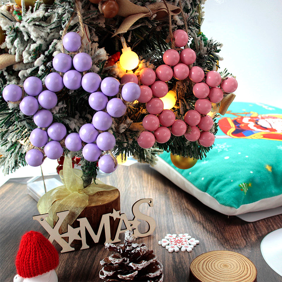 Macrame Kit Christmas Wooden Bead Star Weaving Kit | Single-Color Beads | Symmetrical & Plump | Multi-Scene Decor | Beginner-Friendly| Car/Home Use