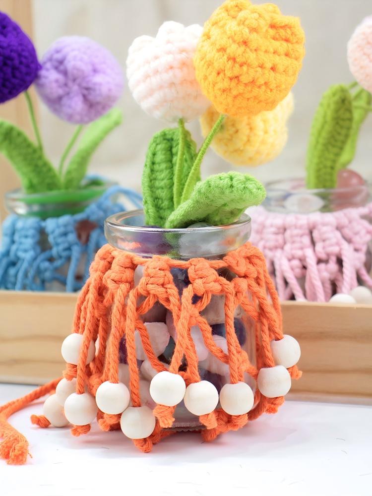 DIY Enthusiasts Mini Storage Hanger Macrame Kit | Cute Wooden Bead Plant Net Bag Weaving Kit | Home Decoration Hanging Basket
