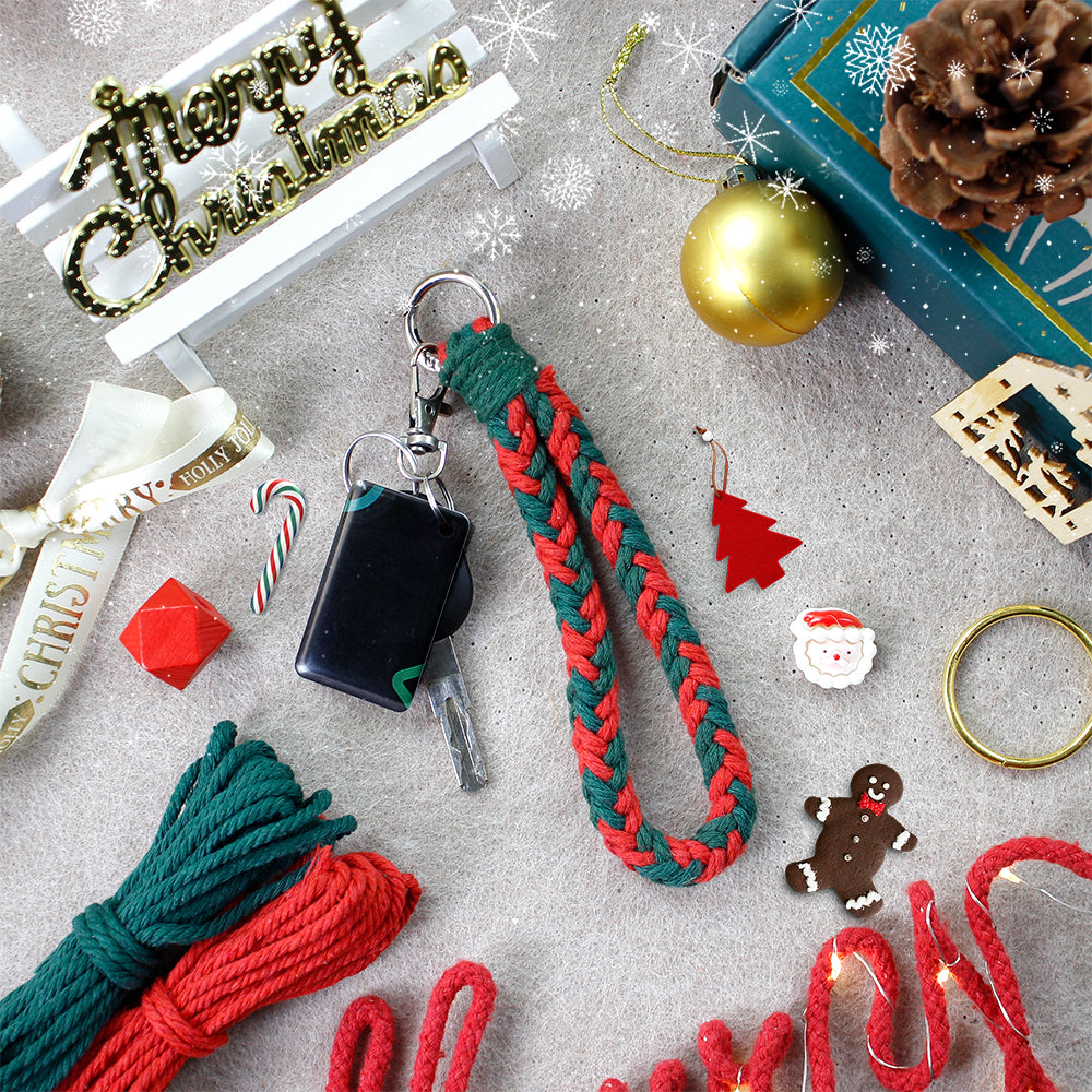 Christmas 4-Strand Braid Keychain Kit Macrame Kit | Phone Charm/Wristband | English Tutorial | Beginner-Friendly | Handmade Gift