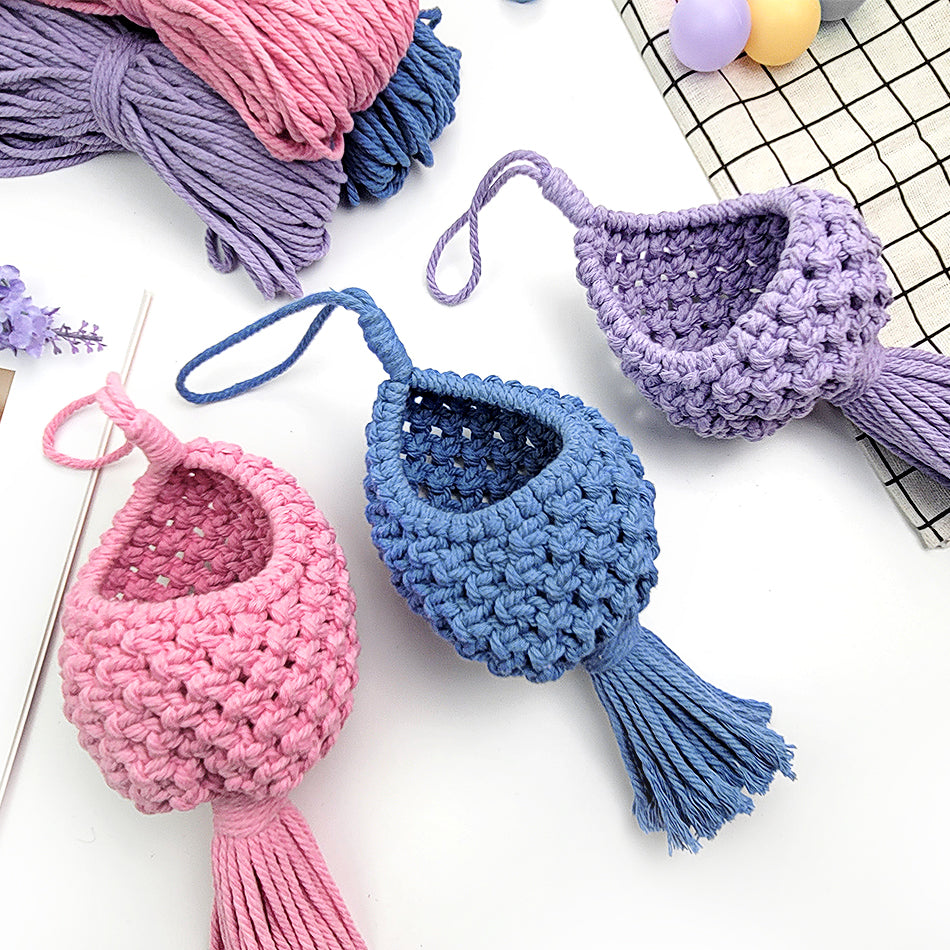 Mini Eggshell-Shaped Macrame Kit for Beginners - DIY Woven Hanging Basket, Home Decor Plant Hammock, Storage Basket,Mini Hanging Storage Basket, Home Plant Corner Decor