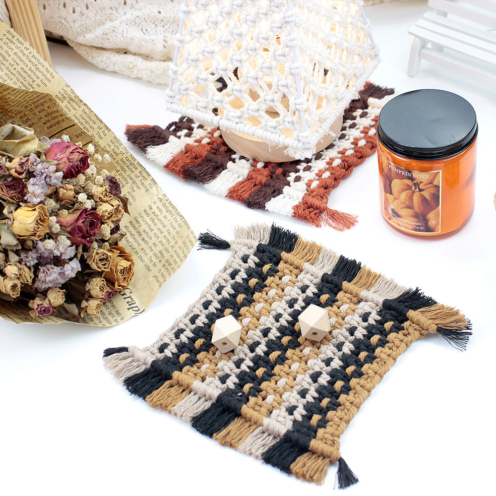 Square Coaster Weaving Kit Macrame Kit | Heat-Resistant Table Protection| Fits Most Cups | Home Style Matching | Beginner-Friendly