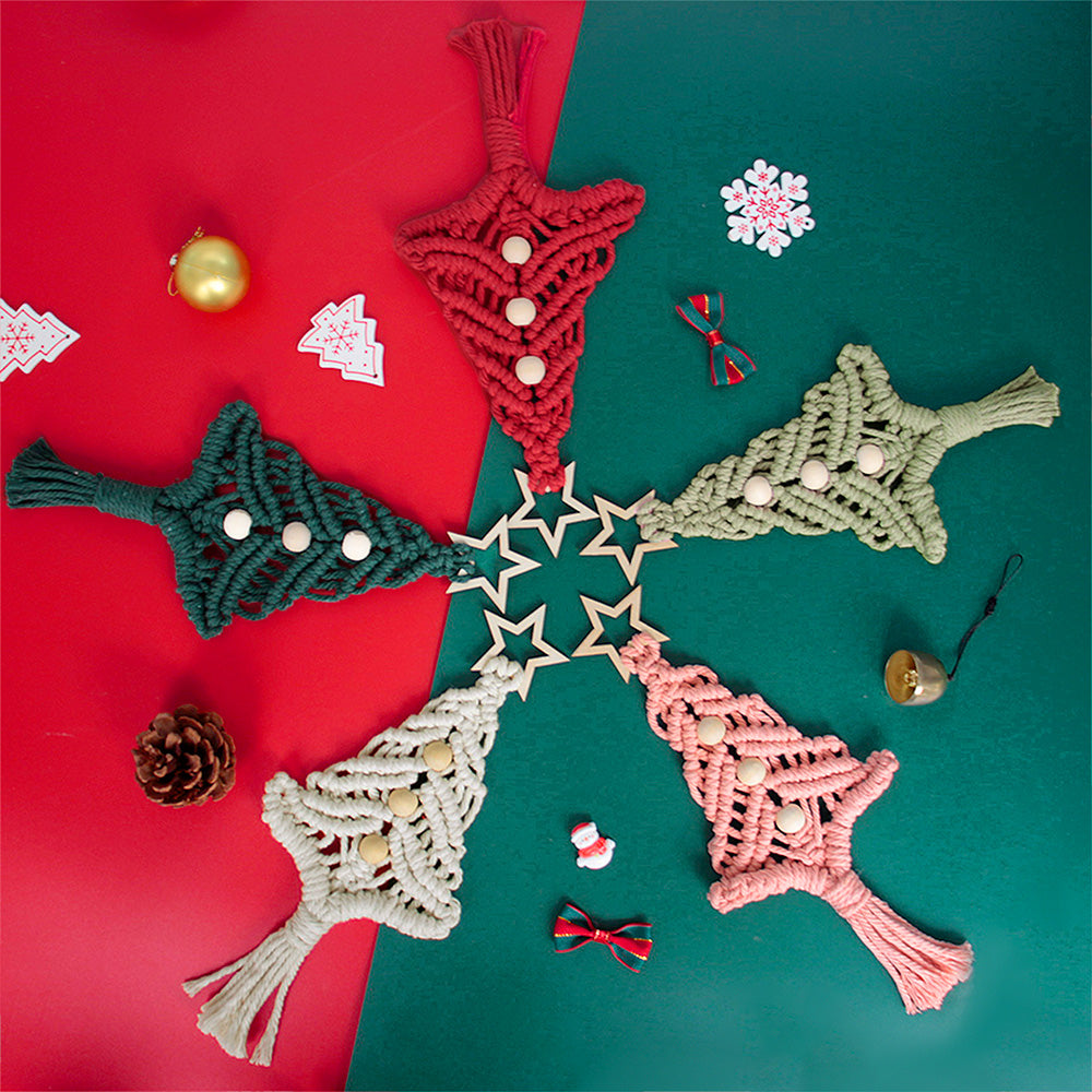 Beginner-Friendly DIY Wooden Bead Christmas Tree Macrame Kit - Holiday Decoration Pendant, Home & Car Christmas Ornament
