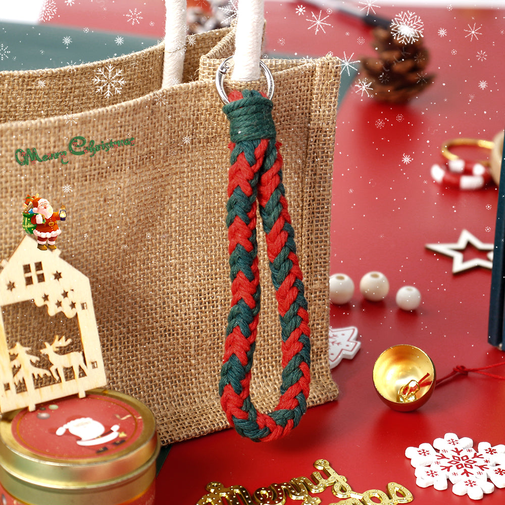 Christmas 4-Strand Braid Keychain Kit Macrame Kit | Phone Charm/Wristband | English Tutorial | Beginner-Friendly | Handmade Gift