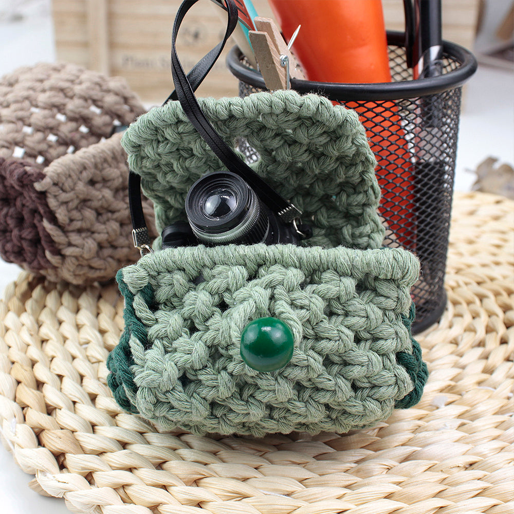 Square Earphone Bag Weaving Kit Macrame Kit | Bead Buckle Anti-Drop | Multi-Storage Use | DIY Gift | Beginner-Friendly