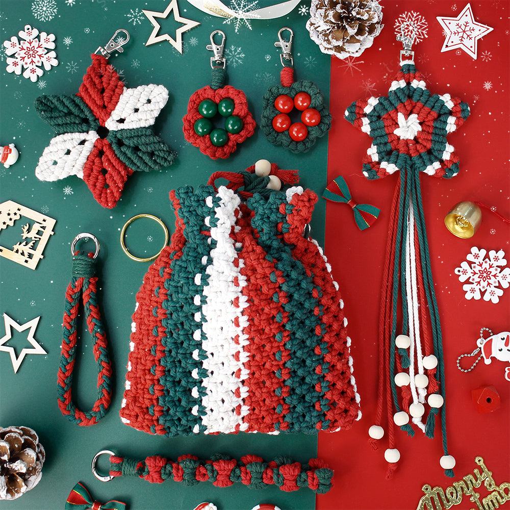 Christmas Fortune Bag Storage Kit Macrame Kit | Item Pouch/Christmas Decor | Drawstring Design | Beginner-Friendly | Handmade Gift