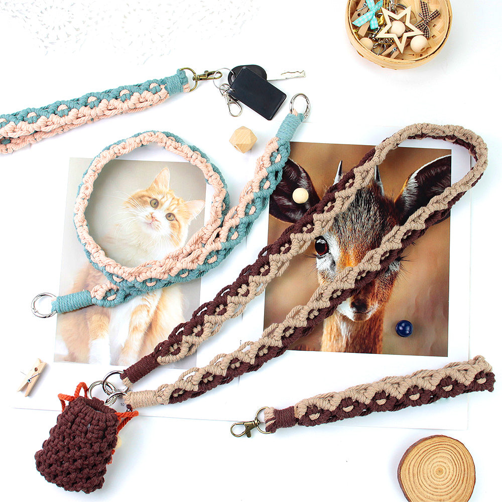 Macrame Kit Diagonal Curl Knot Keychain Combo Kit | Phone Wristband/Lanyard | Anti-Lost String | Beginner Weaving Lanyard