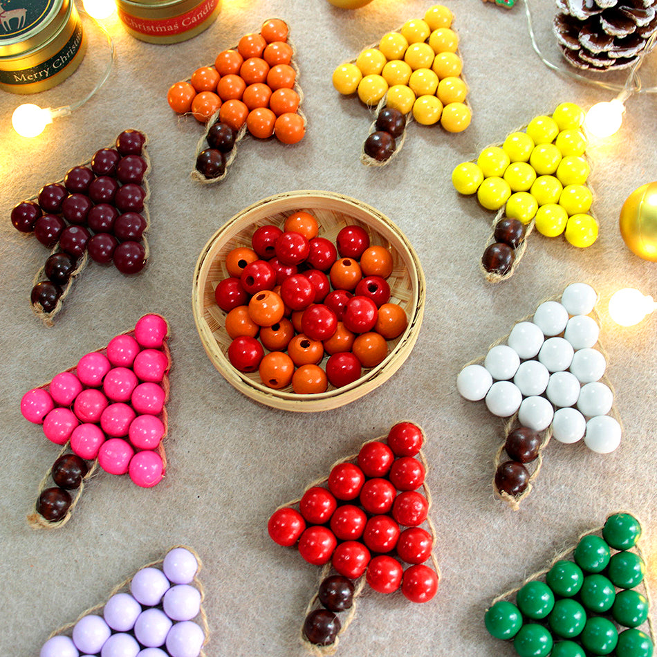 Christmas Wooden Bead Tree Weaving Kit Macrame Kit | Car/Home Use | 2-Color Beads (Exquisite Shape) | Holiday DIY Gift | Beginner-Suitable