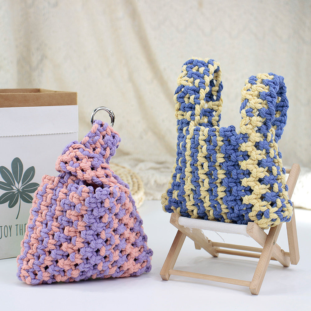 Macrame Kit Mini Tote Weaving Kit | Contrast/Gradient/Adjacent Colors | Hangable on Big Bags | Beginner-Friendly | DIY Gift