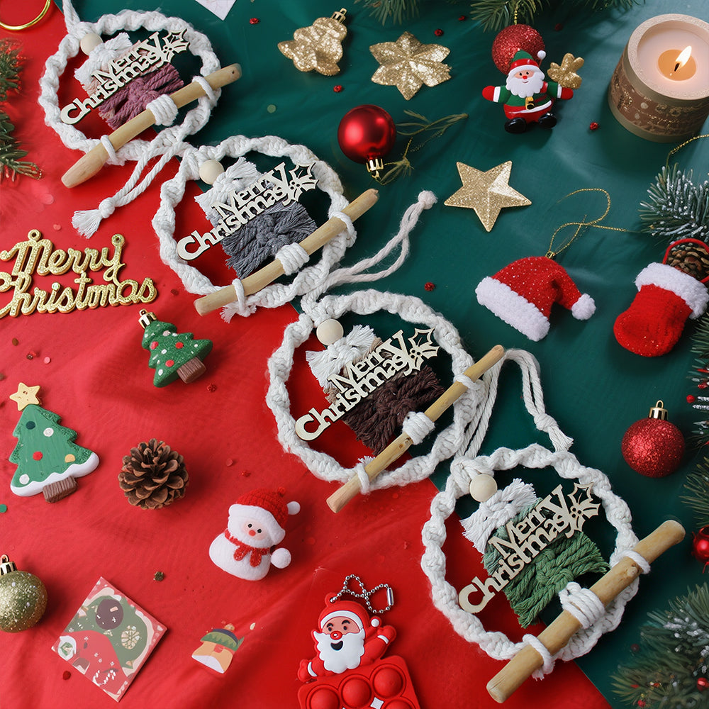 Gradient Christmas tree wreath weaving pendant material kit, macrame kit, Christmas decoration for cars, DIY accessories for bags, home holiday decorations for beginners
