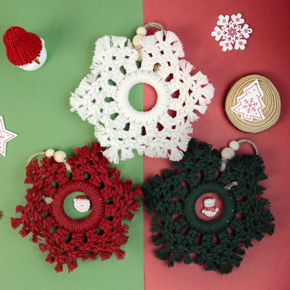 Christmas Snowflake Weaving Kit Macrame Kit | Car/Bag Pendant | Holiday DIY Gift | Beginner-Suitable| Exquisite Snowflake Pattern | Multi-Scene Pendant