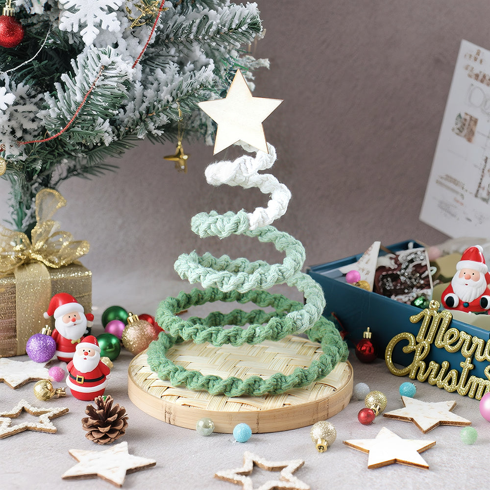 Gradient Half-Knot Christmas Tree Weaving Kit Macrame Kit | Polyester Rope | Holiday DIY Gift | Home Decor | Beginner-Suitable | Tabletop Decor