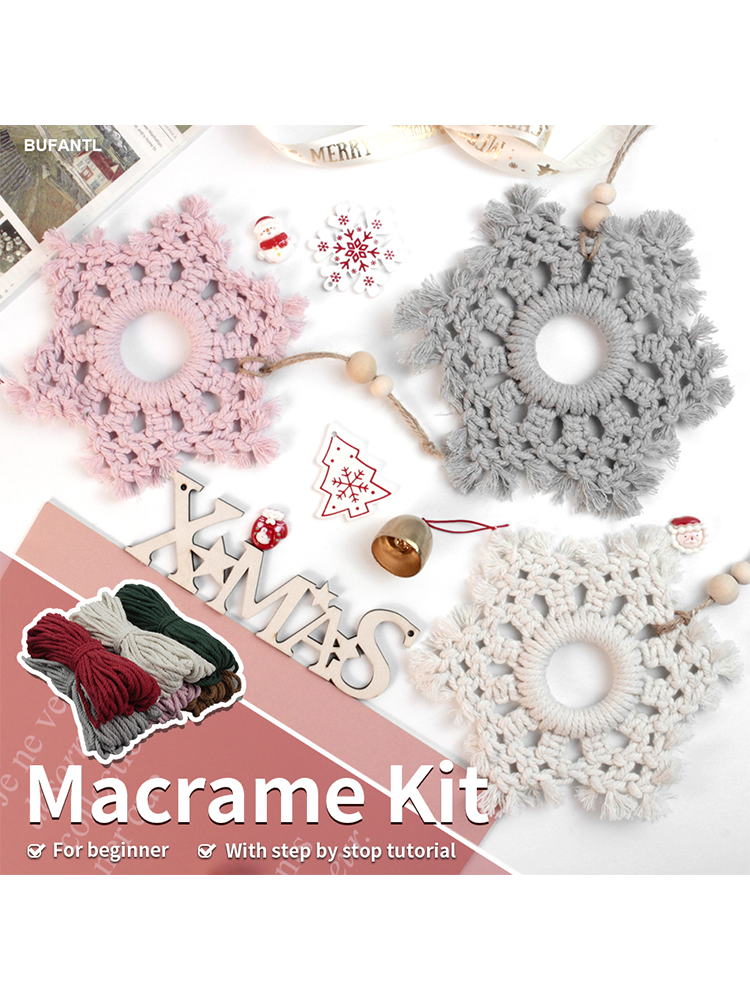 Christmas Snowflake Weaving Kit Macrame Kit | Car/Bag Pendant | Holiday DIY Gift | Beginner-Suitable| Exquisite Snowflake Pattern | Multi-Scene Pendant