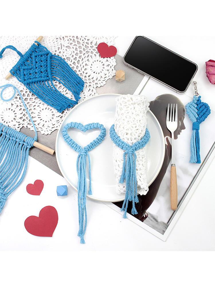 Macrame Kit Heart Series 4-Piece Combo Kit | Tassel Heart Tapestry/Keychain/Napkin Ring | Bohemian Style | Beginner Weaving