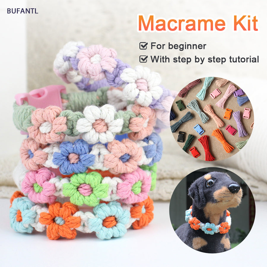 Macrame Kit Daisy Flower Pet Collar Weaving Kit | 3-Color Comfort Match | Adjustable Length | Pet Accessory | Beginner-Friendly