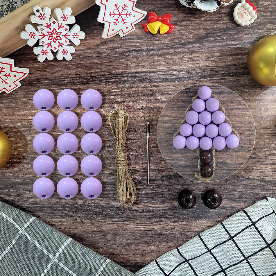 Christmas Wooden Bead Tree Weaving Kit Macrame Kit | Car/Home Use | 2-Color Beads (Exquisite Shape) | Holiday DIY Gift | Beginner-Suitable
