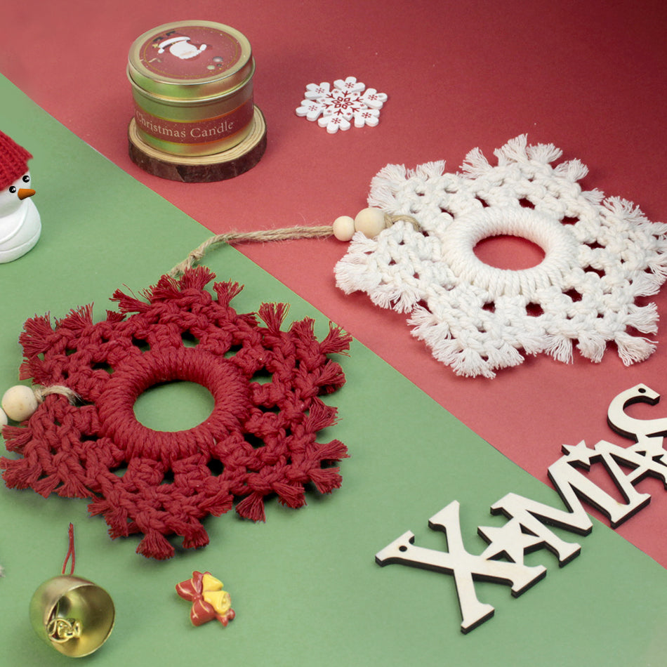 Christmas Snowflake Weaving Kit Macrame Kit | Car/Bag Pendant | Holiday DIY Gift | Beginner-Suitable| Exquisite Snowflake Pattern | Multi-Scene Pendant