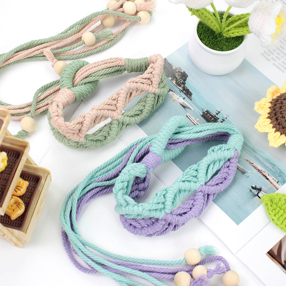 Macrame Kit Beaded Curtain Tieback Weaving Kit | Contrast Color Design | Wooden Bead Curtain Tieback | Curtain Organizer | Beginner Weaving