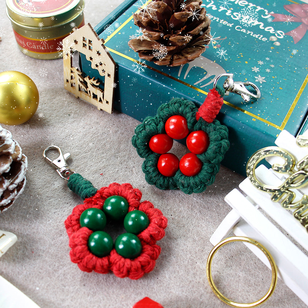 Christmas 4-Strand Braid Keychain Kit Macrame Kit | Phone Charm/Wristband | English Tutorial | Beginner-Friendly | Handmade Gift