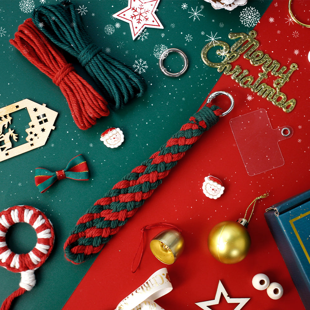 Christmas 4-Strand Braid Keychain Kit Macrame Kit | Phone Charm/Wristband | English Tutorial | Beginner-Friendly | Handmade Gift