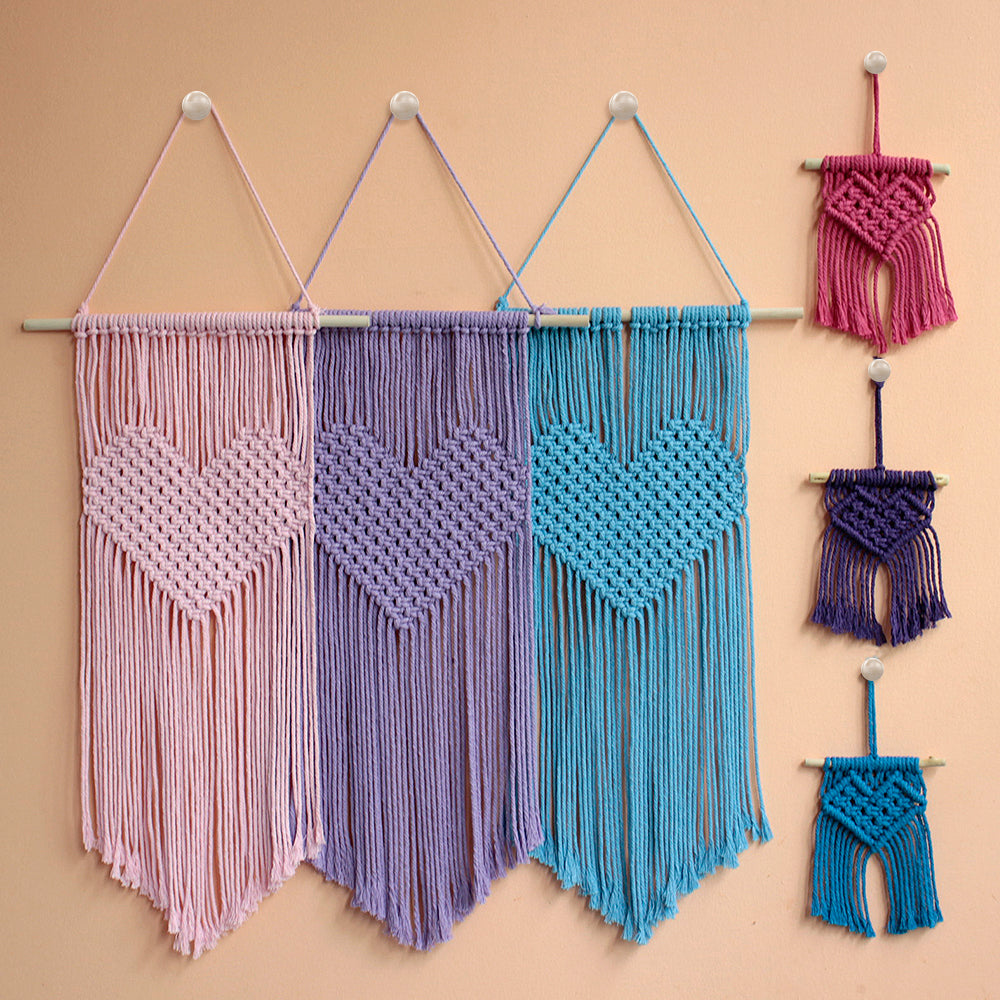 Macrame Kit Heart Series 4-Piece Combo Kit | Tassel Heart Tapestry/Keychain/Napkin Ring | Bohemian Style | Beginner Weaving
