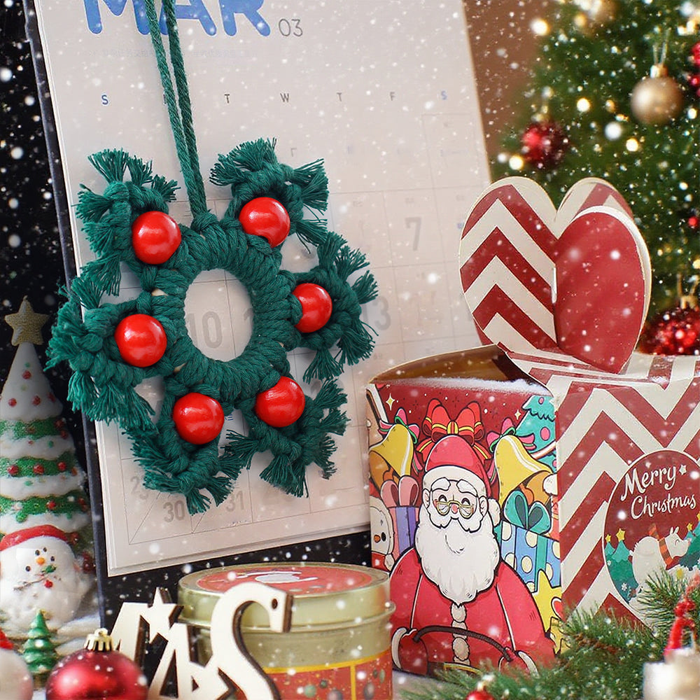 Wooden Bead Woven Snowflake Ornament Kit - Macrame Kit for Christmas Decoration, Car & Bag DIY Accessory&Holiday Decoration