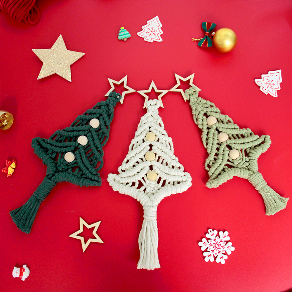 Beginner-Friendly DIY Wooden Bead Christmas Tree Macrame Kit - Holiday Decoration Pendant, Home & Car Christmas Ornament