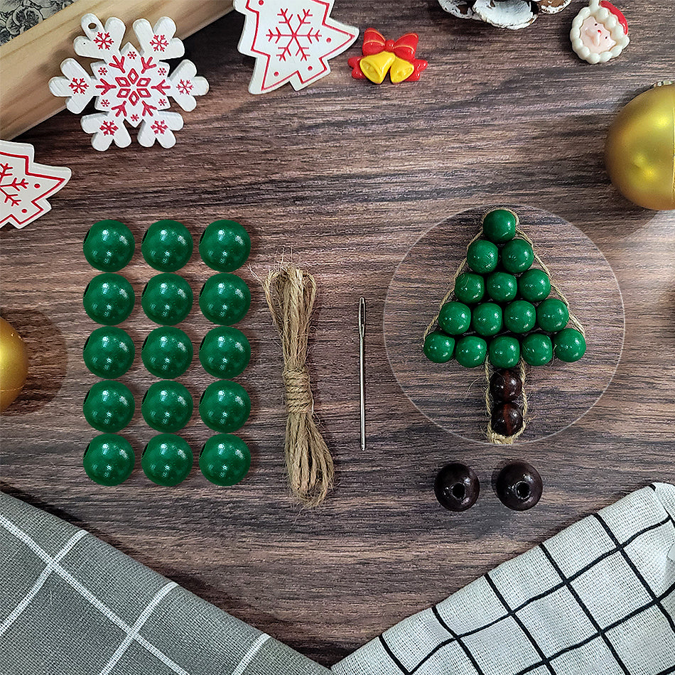 Christmas Wooden Bead Tree Weaving Kit Macrame Kit | Car/Home Use | 2-Color Beads (Exquisite Shape) | Holiday DIY Gift | Beginner-Suitable
