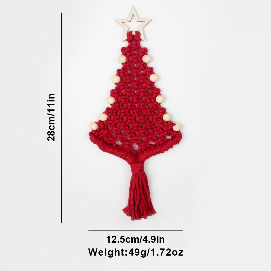 Christmas Tree Ornament Weaving Kit Macrame Kit | Car/Bag Pendant | Holiday DIY Gift | Beginner-Suitable Wooden Bead Christmas Tree