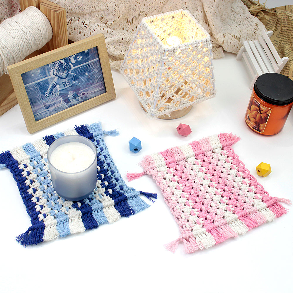 Square Coaster Weaving Kit Macrame Kit | Heat-Resistant Table Protection| Fits Most Cups | Home Style Matching | Beginner-Friendly