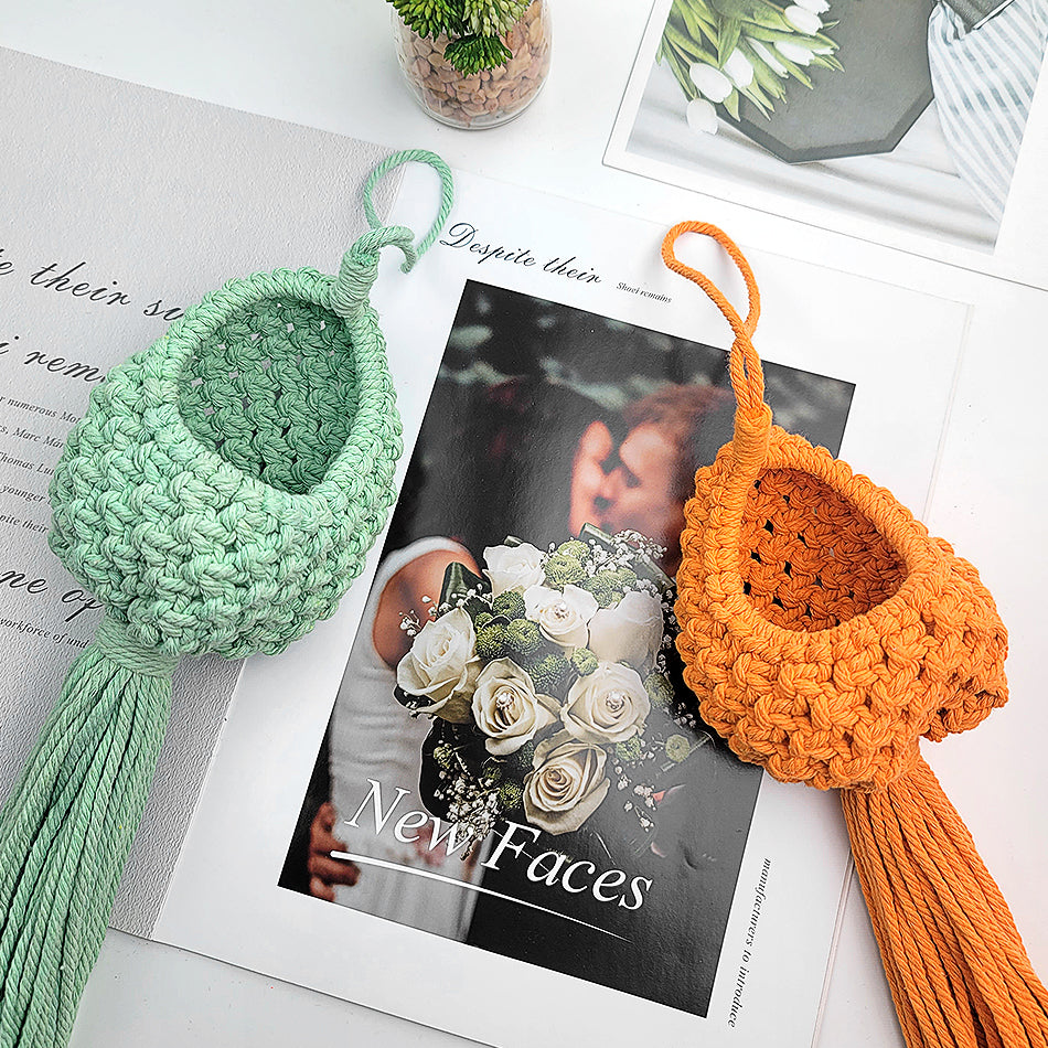 Mini Eggshell-Shaped Macrame Kit for Beginners - DIY Woven Hanging Basket, Home Decor Plant Hammock, Storage Basket,Mini Hanging Storage Basket, Home Plant Corner Decor