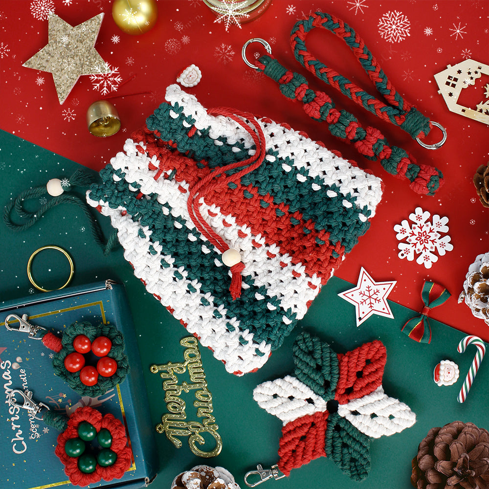 Christmas Hexagonal Star Weaving Kit Macrame Kit | Home Decor/Bag Accessory | Basic Knot Tutorial | Beginner-Friendly | Handmade Gift