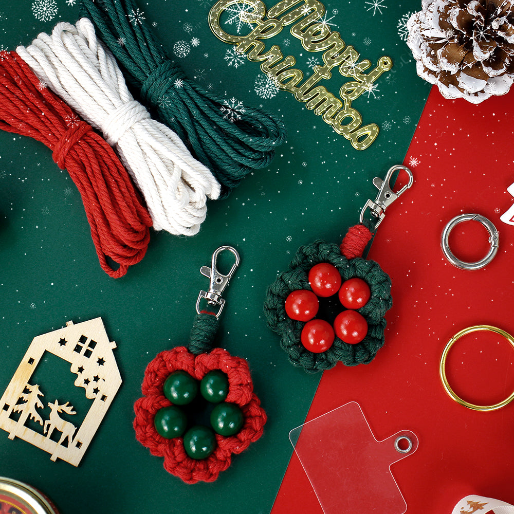 Christmas 4-Strand Braid Keychain Kit Macrame Kit | Phone Charm/Wristband | English Tutorial | Beginner-Friendly | Handmade Gift