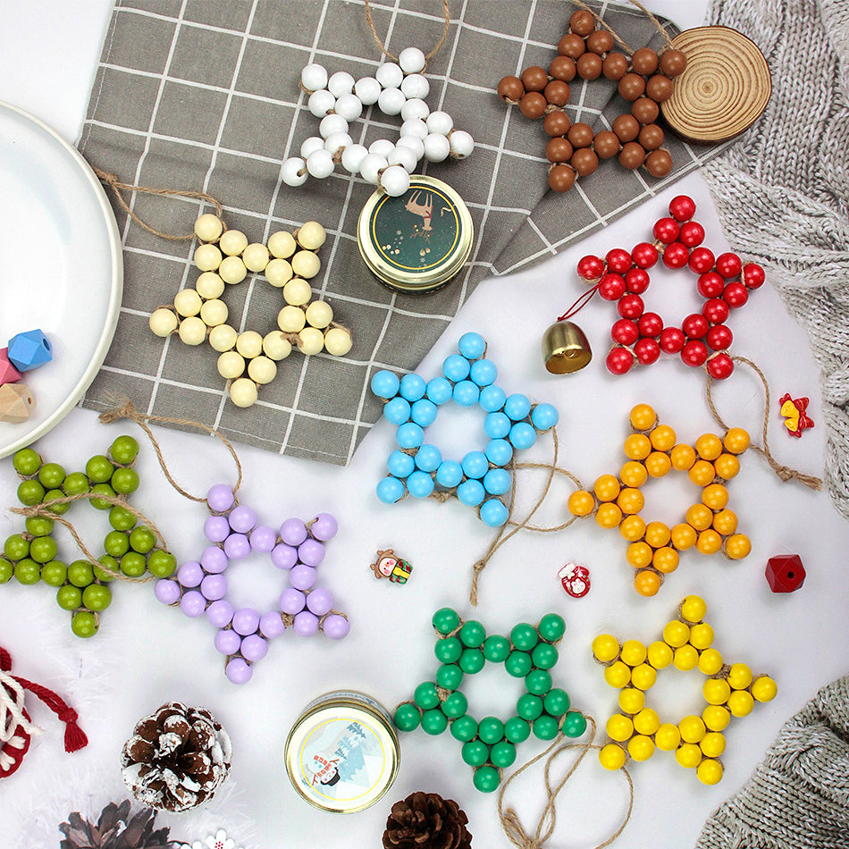 Macrame Kit Christmas Wooden Bead Star Weaving Kit | Single-Color Beads | Symmetrical & Plump | Multi-Scene Decor | Beginner-Friendly| Car/Home Use