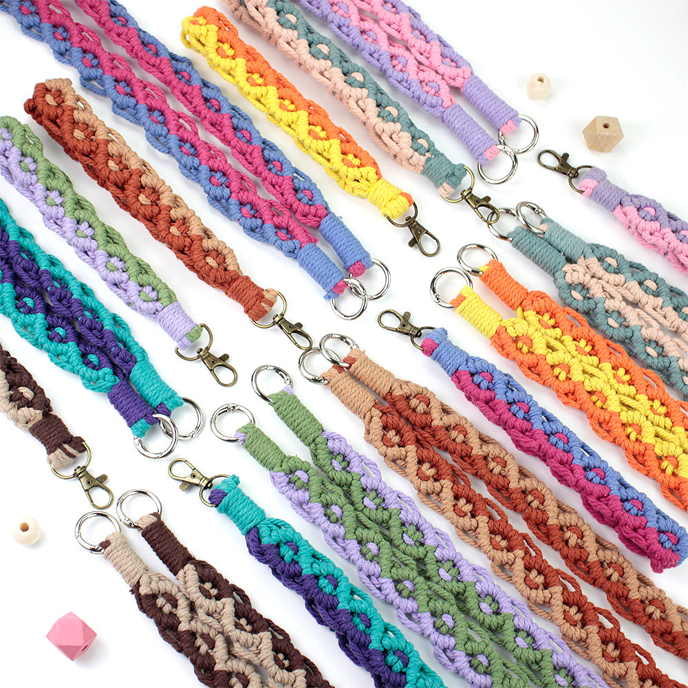 Macrame Kit Diagonal Curl Knot Keychain Combo Kit | Phone Wristband/Lanyard | Anti-Lost String | Beginner Weaving Lanyard