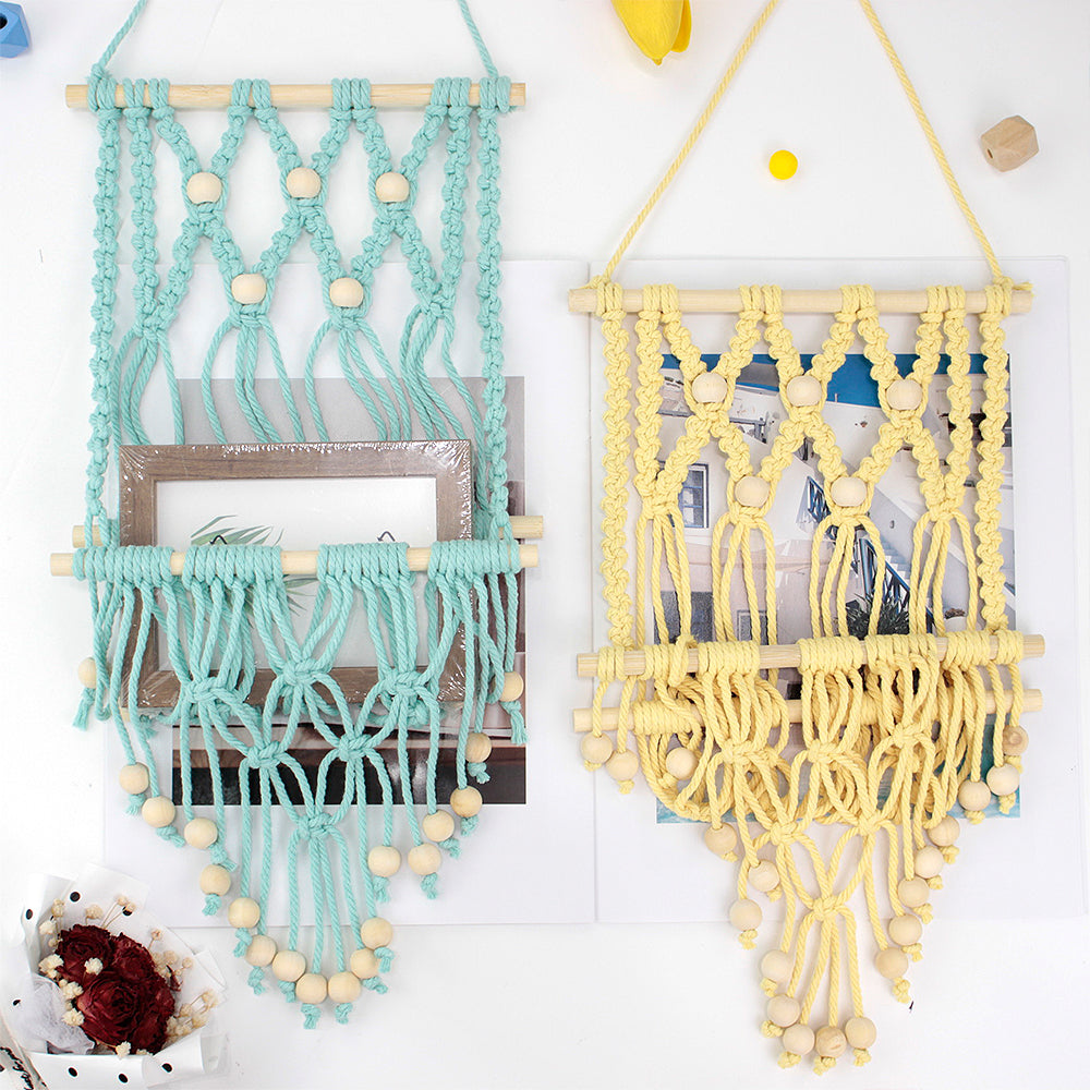 Wooden Bead Wall-Mounted Bookshelf Weaving Kit Macrame Kit | Wall Decor | Home Decor | Wall Bookshelf | Beginner-Friendly| Bohemian Style