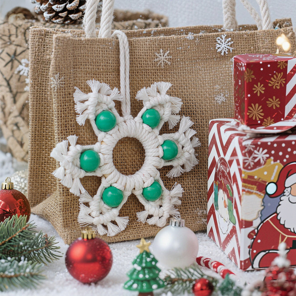 Wooden Bead Woven Snowflake Ornament Kit - Macrame Kit for Christmas Decoration, Car & Bag DIY Accessory&Holiday Decoration