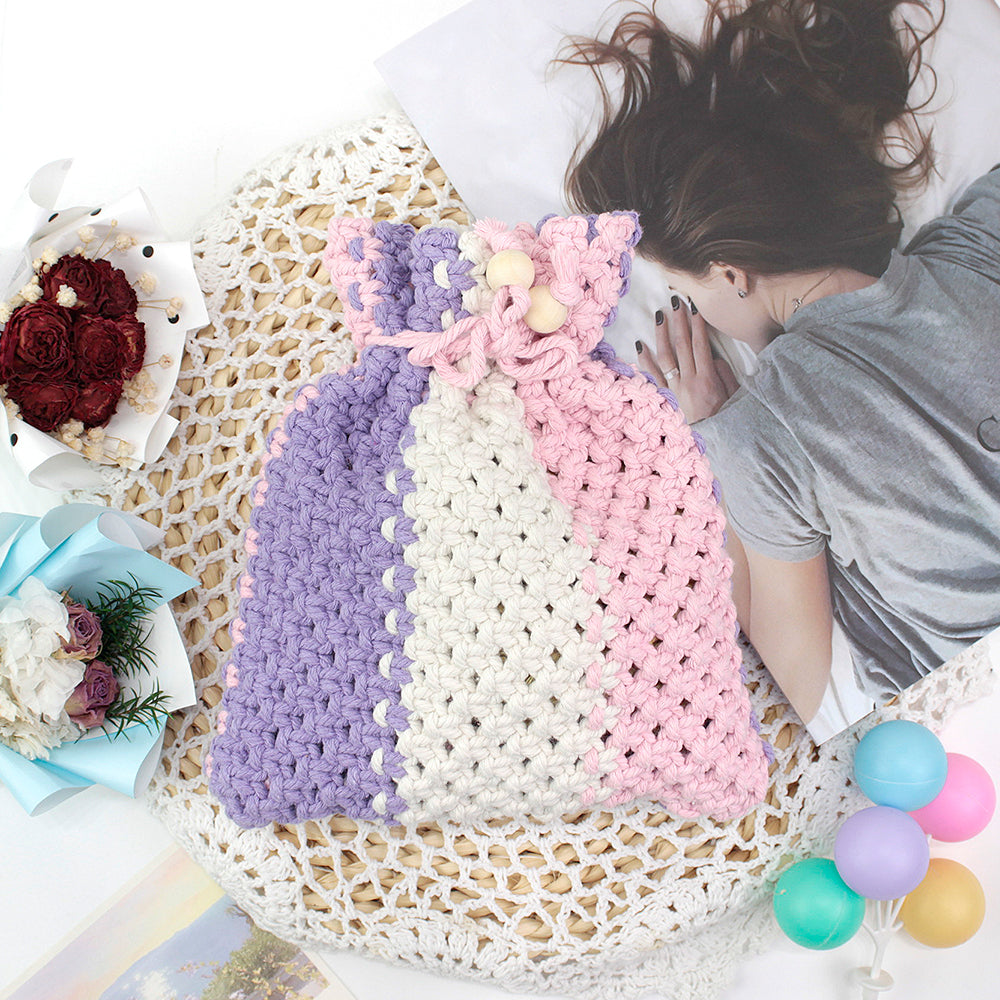 Macrame Kit Fortune Bag Storage Weaving Kit | 3-Color Patchwork | Drawstring Closure | Beginner-Friendly | Bead Accent | DIY Gift