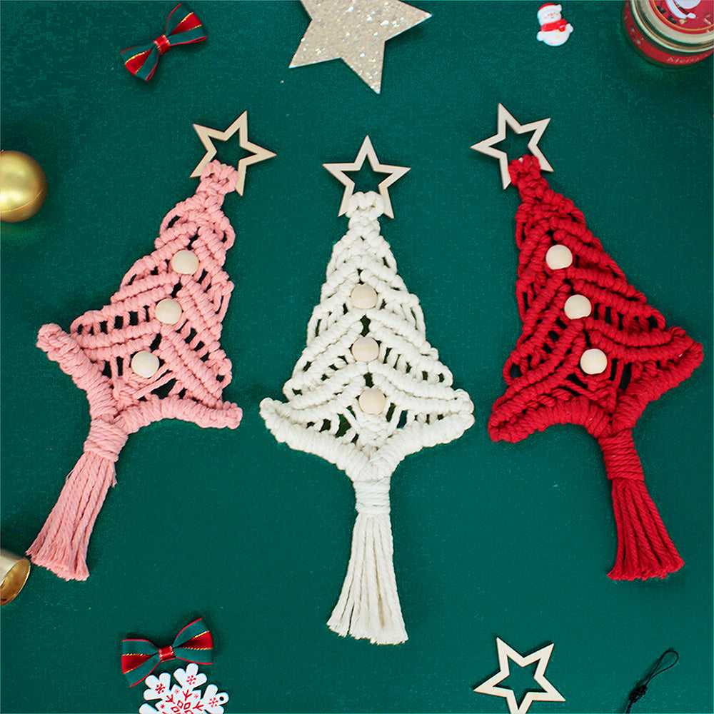 Beginner-Friendly DIY Wooden Bead Christmas Tree Macrame Kit - Holiday Decoration Pendant, Home & Car Christmas Ornament