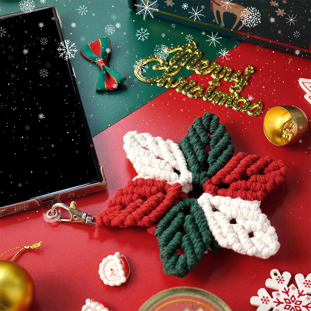 Macrame Kit Christmas 8-Strand Keychain Wristband Kit | Red & Dark Green | Anti-Lost String | Beginner Weaving