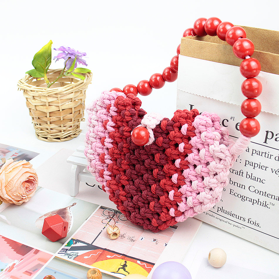 Macrame Kit Heart-Shaped Beaded Tote Weaving Kit | Dopamine Colors | Commute/Outing Use | Beginner-Friendly | DIY Gift