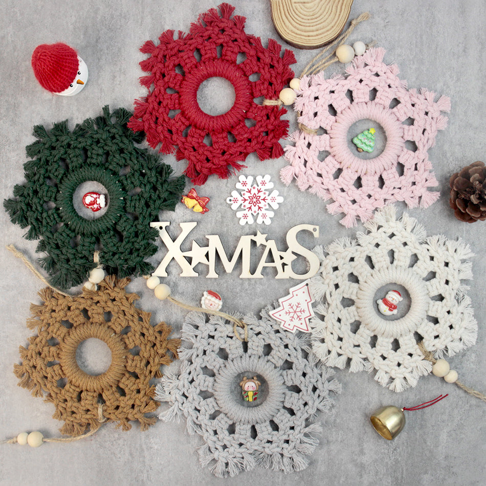 Christmas Snowflake Weaving Kit Macrame Kit | Car/Bag Pendant | Holiday DIY Gift | Beginner-Suitable| Exquisite Snowflake Pattern | Multi-Scene Pendant