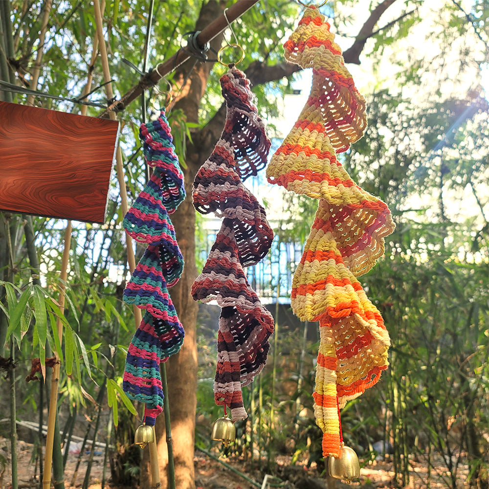 Macrame Kit Spiral Wind Chime Weaving Kit | Gradient Color | Wave Shape | Gold Bell | Beginner Weaving